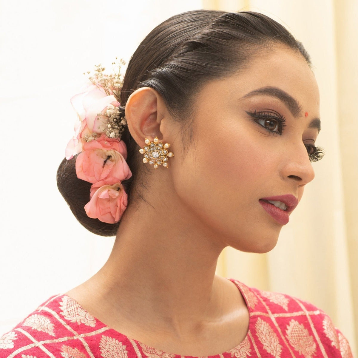 Earrings Viirya Jadau Pearl Silver Studs