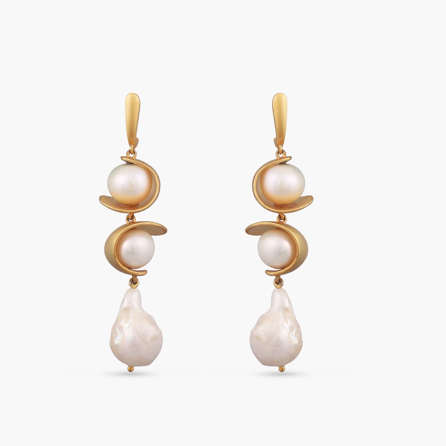 Double Pearl Baroque Silver Earrings