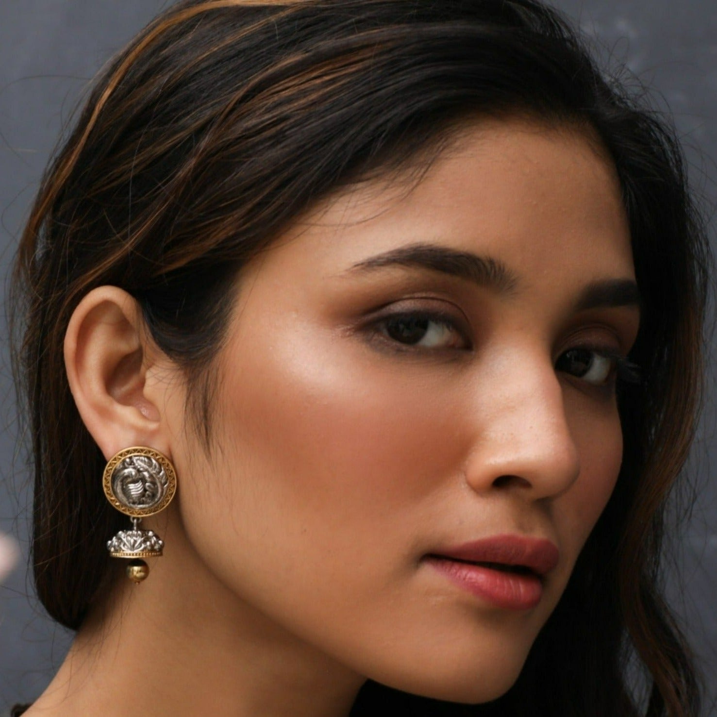 Nature Oxidized Silver Jhumki Earrings