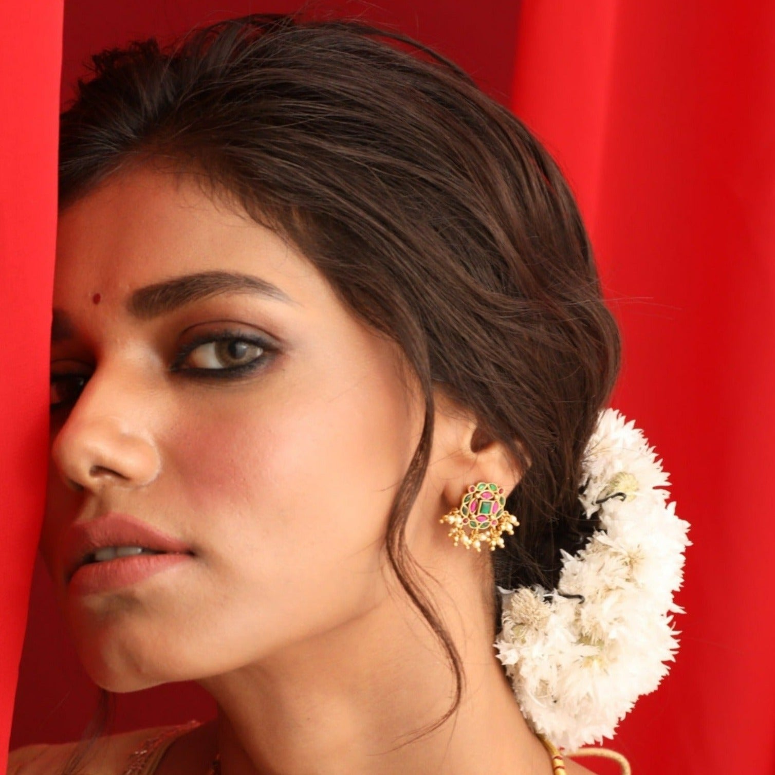 Jamini Kempu Jadau Silver Earrings